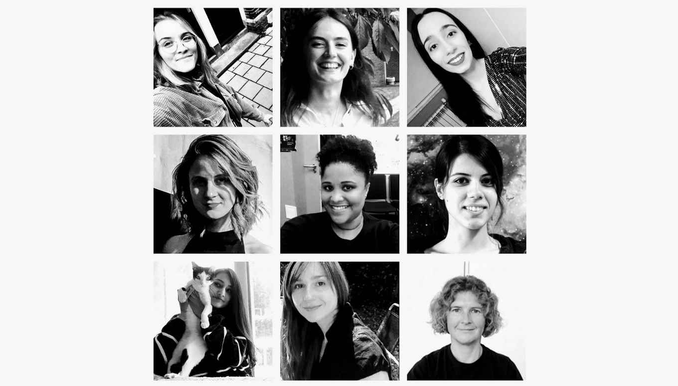 A grid showing 9 portraits of women