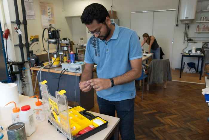 Kaustubh Hakim checking the samples